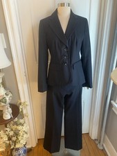 ANN TAYLOR SIGNATURE FIT NAVY,BLUE STRIPE PANT SUIT-JACKET SIZE2-PANT SIZE0-NWT 