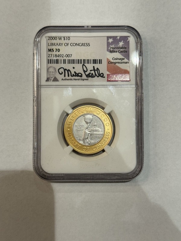 2000-W $10 Library of Congress NGC MS70 Mike Castle Coinage Congressman Label 