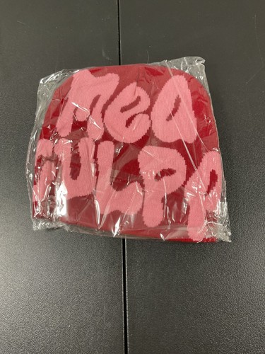 Mea Culpa Strick Beanie Mütze Rot Rosa Bubble Buchstabe Streetwear One Size - Bild 3 von 3