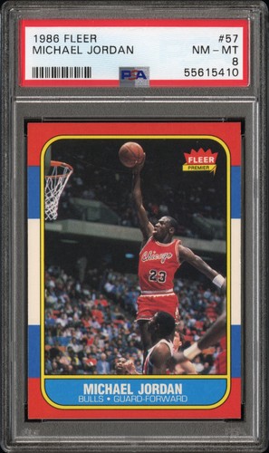 1986 FLEER #57 MICHAEL JORDAN ROOKIE RC PSA 8 NM-MINT WELL CENTERED!