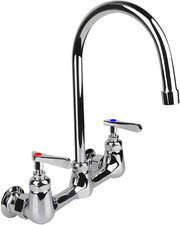 Wall Mount Faucet 8 Inch Center Commercial Kitchen Sink Faucet with 6" Gooseneck