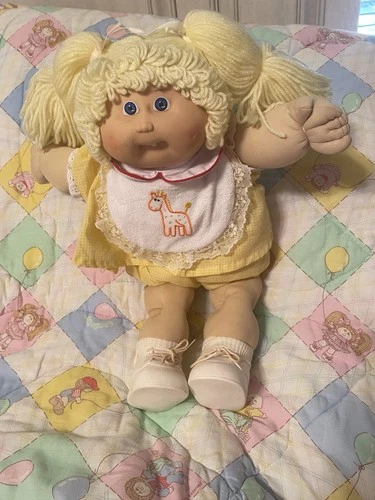 Vtg Cabbage Patch Doll 1985 Blonde Hair Blue Eyes One Tooth