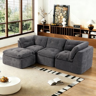 Modular Sectional Sofa L-Shaped Cloud Couch Dark Grey