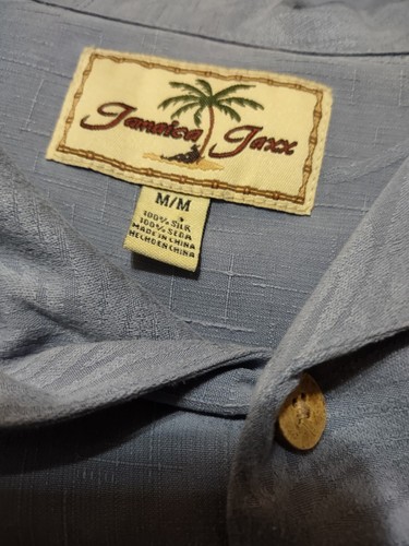 Mens Med Jamaica Jaxx 100% silk Blue dress casual shirt tropical - Picture 5 of 9