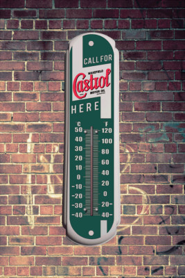 CASTROL METAL WALL THERMOMETER RETRO VINTAGE MAN CAVE OUTDOOR INDOOR ...