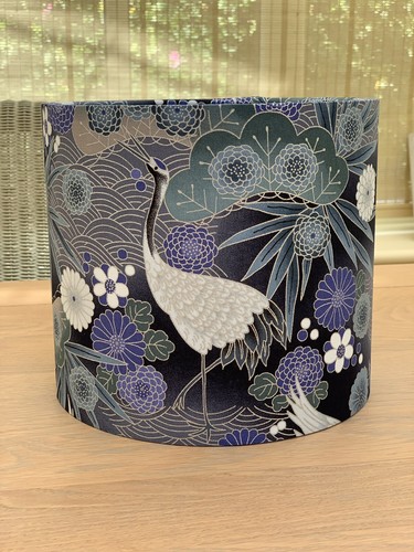 Cranes Birds Lamp Shade Oriental Japanese Fabric Grey Sage Green Silver Purple - Picture 8 of 11