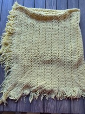 Vintage Handmade Knit Yarn Yellow Throw Baby Blanket Size 44"x46"
