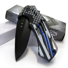 Police BLUE LINE Flag SPRING Assisted KNIFE Folding Pocket Folder - Rite Edge