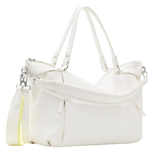 DESIGUAL Borsa Libia Mezzo Logo 45x25 cm Bianco Grande Donna Lavoro Quotidiano
