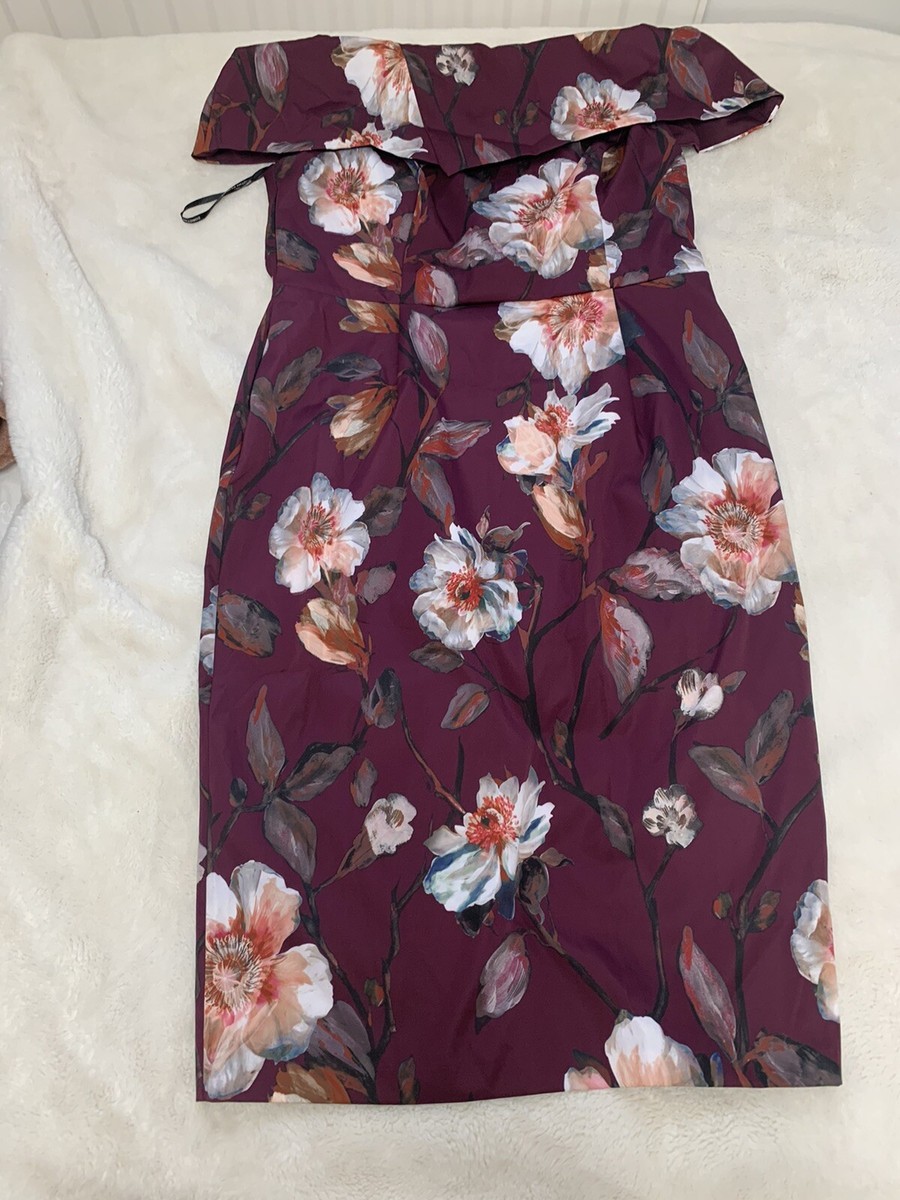 DOROTHY PERKINS PURPLE PENCIL DRESS SIZE 16 SATIN FLORAL PRINT