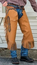 Western Chinks Chaps - Floral Tooled Yoke Smooth Leather - Leg Pocket - S,M,L,XL