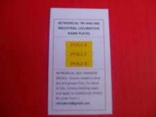 RETRODECAL 00 TRI-ANG 040  POLLY  NAME PLATES,  OTHERS AVAILBLE.