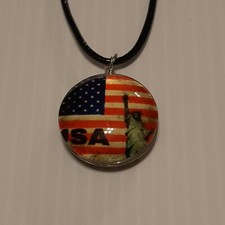 U.S.A. AMERICAN FLAG 2 Double sided Pendant Charm /17" 2" chain Necklace Rope