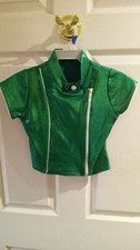     GIRLS ART STONE Sz MC Dance Outfit GREEN Sequins Sleeveless Zipper Front NEW