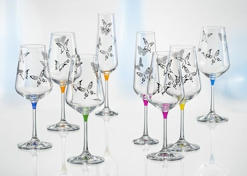 Weingläser Kristall Bohemia Sektgläser Wassergläser Butterfly mehrfarbig 6er Set - Bild 5 von 20