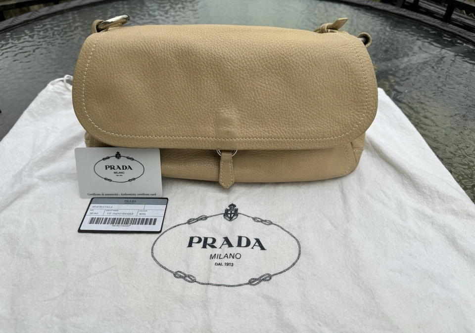 Authentic Vintage Prada Small Shoulder Bag Nude w COA - Image 4 of 4