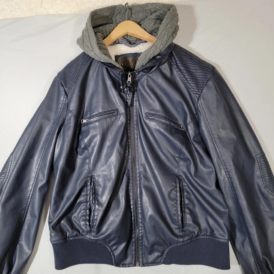 Cavalini Faux Leather Fleece Lined Jacket Sz 2XL Womens Blue Cable Knit Hoodie - Image 2 of 4