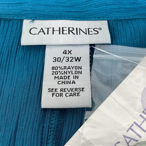 Catherines Teal Button Front Blouse 3/4 Sleeve Roll Tabs Plus Size 4X 30/32 NEW - Picture 14 of 16