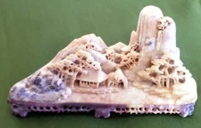 -Vintage 6" Heavy Carved Asian Cottage Scene Amazing Detail