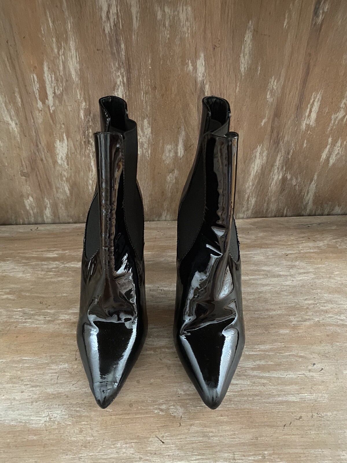 SAINT LAURENT Stivali da donna YSL neri Opyum 110 pelle verniciata logo tacco YSL taglia 36