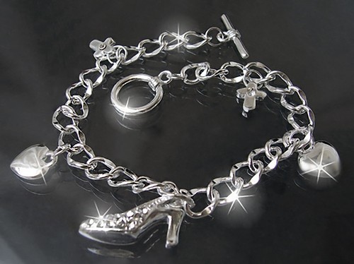 Armband Bettelarmband 21cm Silber pl Anhänger Charms Herz Kreuz High Heel A1710 - Bild 2 von 2