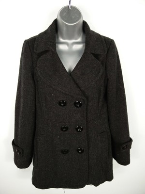 WOMENS FOREVER 21 GREY BUTTON UP DOUBLE BREASTED WOOL BLEND PEA COAT UK M MEDIUM | eBay