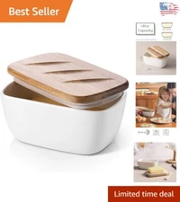 Stylish Butter Keeper with Acacia Wood Lid - Large Capacity Ceramic Butter Dish