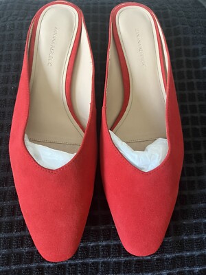Banana Republic Red Sued Flat Mule Slides