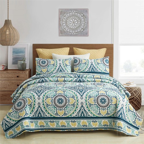 3PCS Exotic Boho Quilt Set Bedspread Coverlet Bed Cover Reversible Lightweight - Picture 16 of 87