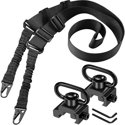 Two Point Sling Strap Rifle Gun Sling + 2pcs Push Button QD Quick Release Mount