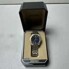 Vintage Men's SEIKO Two-Tone Classic Bracelet Watch 36mm Drk Blue Dial 5Y22-7039