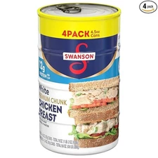 Swanson White Premium Chunk Chicken Breast with Meat in Water, 4.5 Oz (4 Pack)