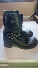 Women  s Black Leather Harley Davidson MOTO Boots Size 8