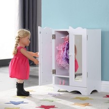 18 Inch Doll Wardrobe Dolls Closet Wooden Furniture with 6pcs Clothes Hanger