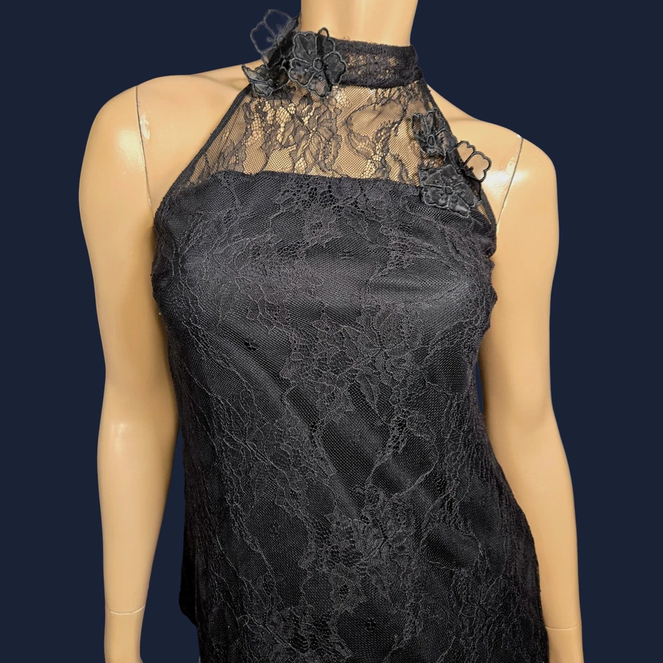 Y2K Le Chateau Black Lace Sleeveless Top Size s High Neck Goth Fairy Whimsigoth - Image 3 of 4