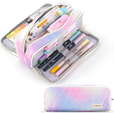 Large Capacity Pencil Case 3 Compartment Pouch Pen Bag for School Teen Girl Boy