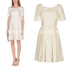 DOLCE & GABBANA DRESS IVORY PRINT FLARED SKIRT SHORT SLEEVE $2,200 IT 42 US 6