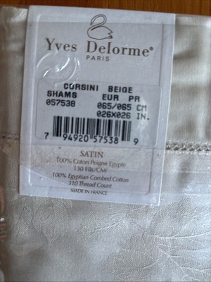 Yves Delorme Corsini Euro Sham 26x26 Beige Satin Egyptian Cotton Made in France