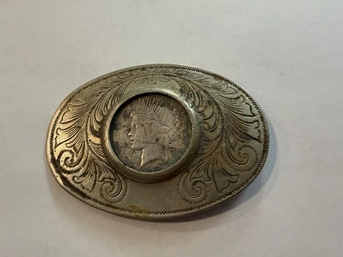 1922 Peace Dollar Silver & Nickel Belt Buckle US Coin Circulated Used (READ)