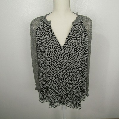 Diane Von Furstenberg Shirt Top Blouse Pullover V-Neck Womens 6 Gray Black