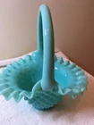 Vintage Fenton 1950s Turquoise Hobnail Glass Basket