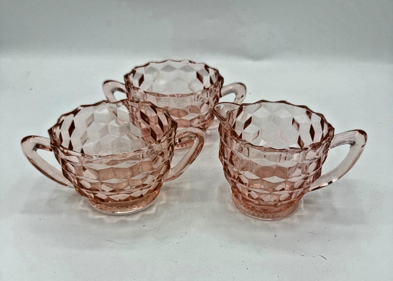 Set of 3 Vintage Pink Depression Glass Sugar and Creamer Bowls