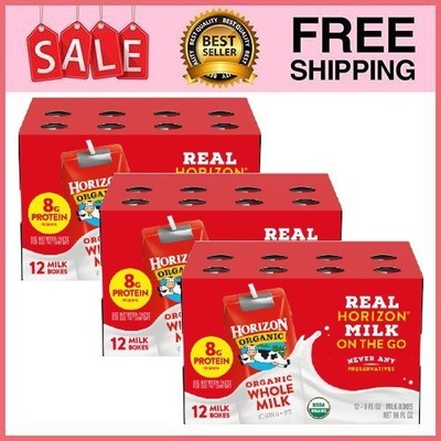 3 Box Horizon Organic Shelf Stable Whole Milk Boxes, 8 fl oz, 12 Count  Box