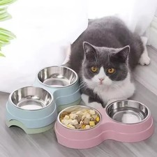 Double Pet Bowls Dog Food Water Feeder Stainless Steel Pet Drinking Dish Feeder