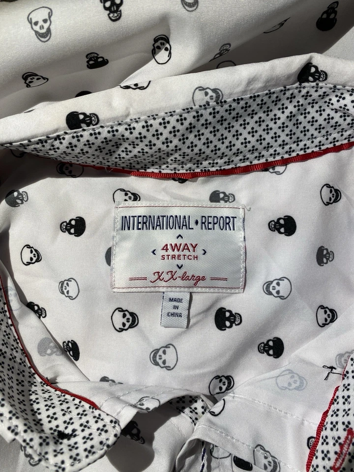 International Report Shirt Mens White Geometric Skulls 4-Way Stretch - Image 3 of 4
