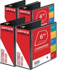 4 Pack of 6 Inch 3 Ring Binder W/ Locking Angle D Rings Professional Heavy Duty