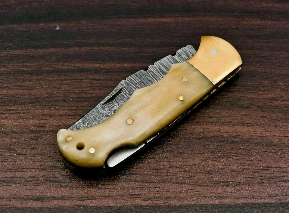 NAVAJA DE BOLSILLO PERSONALIZADA HECHA A MANO FORJADA ACERO DAMASCO HOJA PLEGABLE EDC 1329 Foto 4 de 4