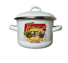 Vintage Campbell’s Tomato Soup Mini Pot with Lid – Enamelware, 2 Handles