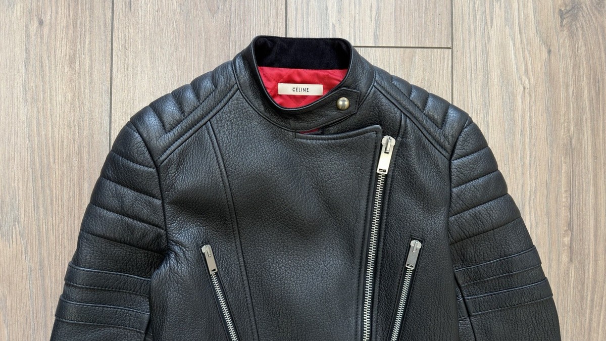Celine Phoebe Philo Era Black Leather Biker Jacket Size EU 34