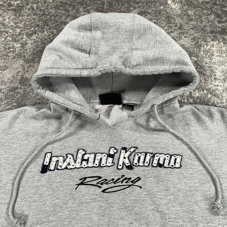 Sudadera con capucha vintage Instant Karma Racing para hombre grande L banderín ropa deportiva bordada Foto 2 de 4